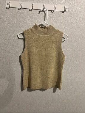 Sleeveless Metallic Mock Neck Silk Top - Gold